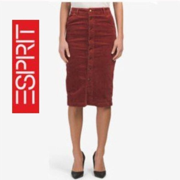 ESPRIT Red Denim Long Skirt​​ button down small/medium fit - Picture 1 of 7